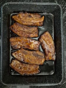 Pork belly slices cooked 