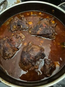 Beef cheeks after 2 hours in the oven