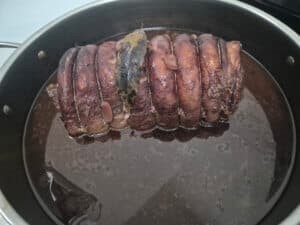 Beef brisket is cooked