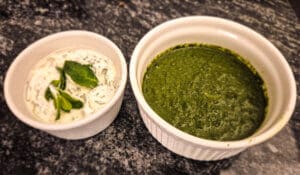 mint sauce and yoghurt sauce
