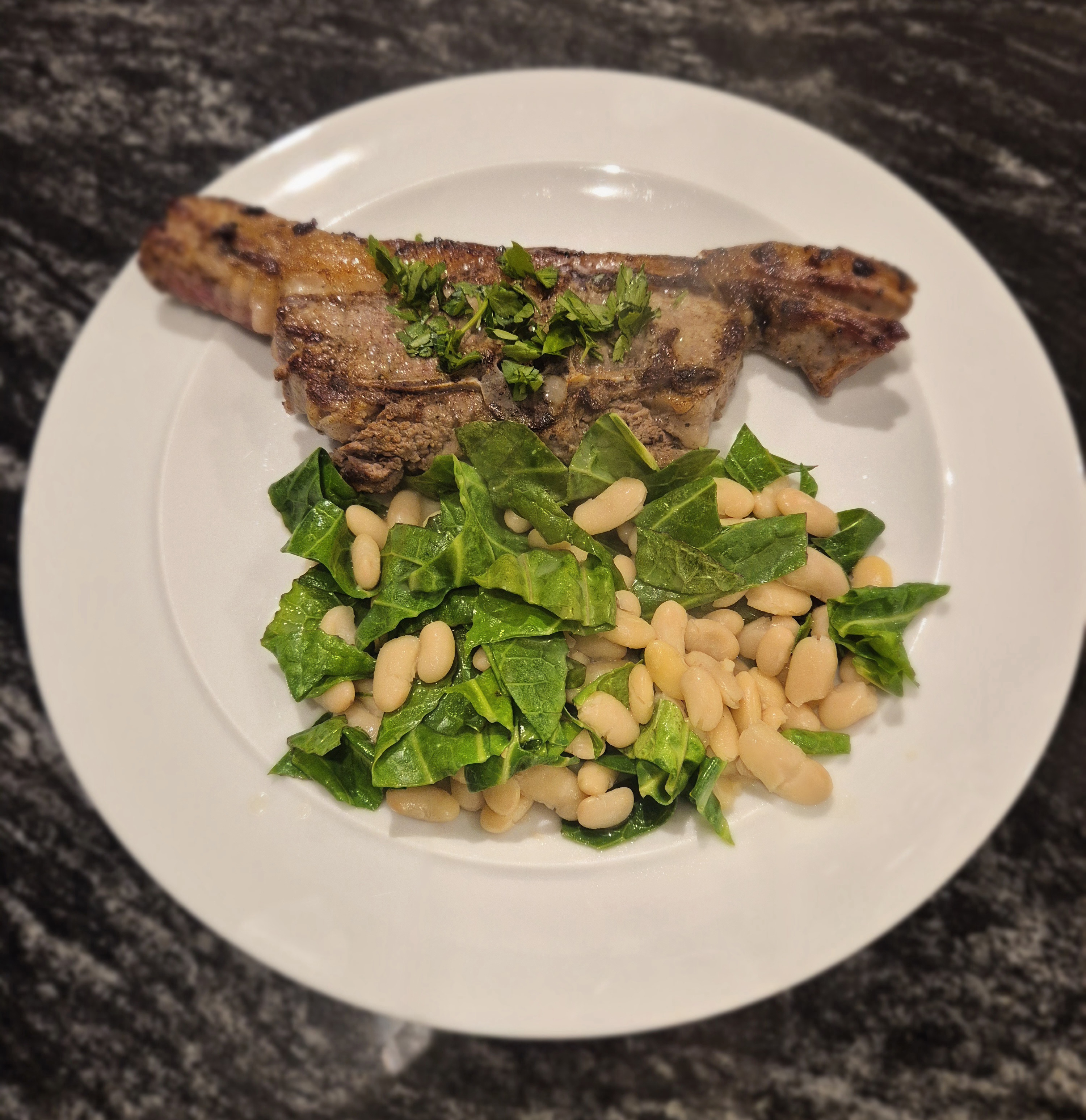 Barnsley Chops with White Beans & Spring Greens | Mayfair Foodie
