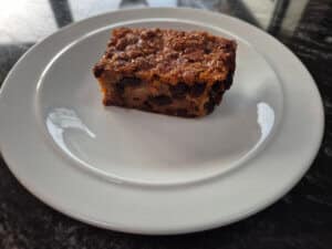 A piece of sourdough bread pudding