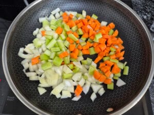 Browning vegetables in the pan