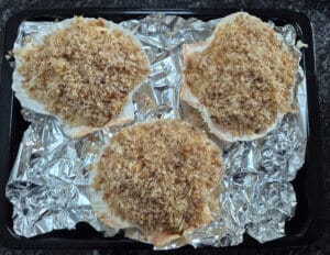 Adding the breadcrumb mixture