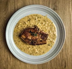 Pork chop in a cider sauce