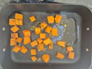 Butternut squash in a roasting pan