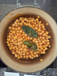 Chickpeas and spices in pan