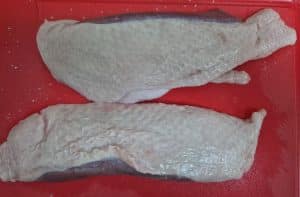 Duck breasts removed from the fridge
