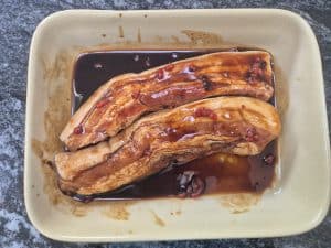 Cover the pork strips with the marinade