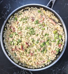 Creamy risotto in a pan