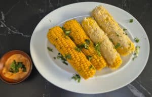 Corn on the cob with mayo dip