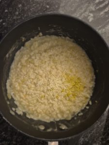 Risotto is nearly ready with the lemon zest added