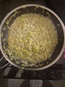 Reducing the wine with shallots & leeks