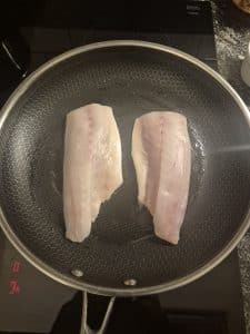 Sea Bass fillets, skin side down