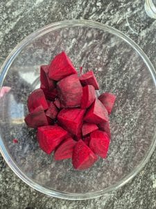 Peeled and cut beetroot in a bowl