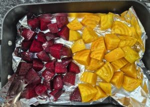 Beetroot in a roasting tray