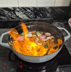 Brandy set alight in the pan (Flambe)